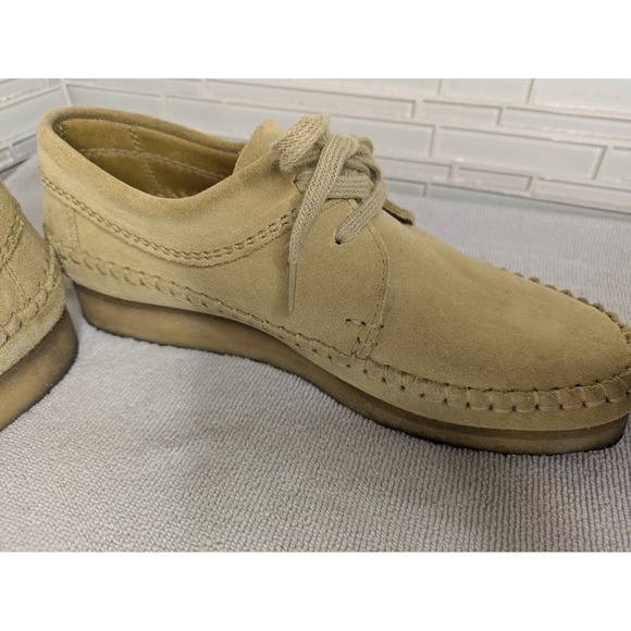 Clarks ORIGINALS Weaver Moccasins Crep Sole Tan Suede‎ Lace Up Shoes Womens Sz 9 - Picture 6 of 11